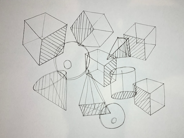 a jumble of shapes that intersect