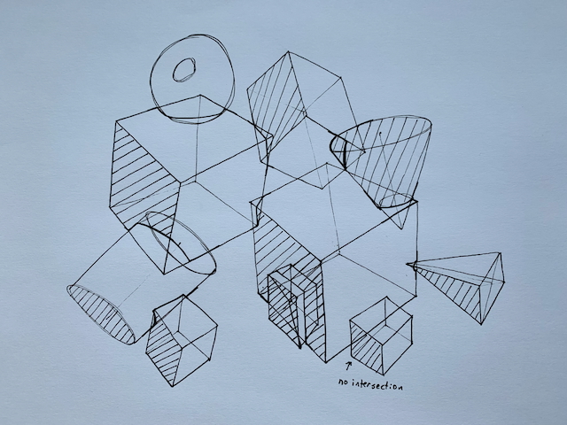 a jumble of wireframe 3D shapes