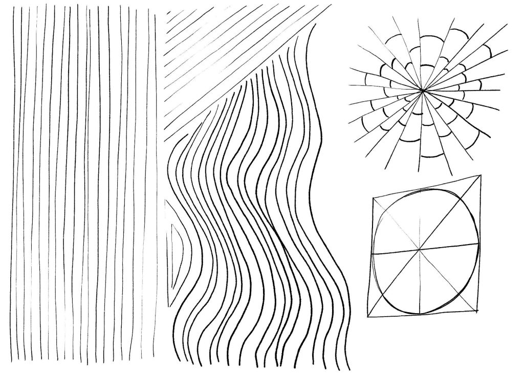 sketches of straight and curved lines for warmups