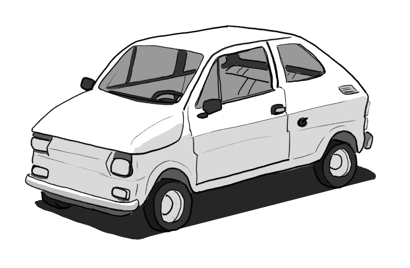 Cute little drawing of a cute little car, a 1973 Fiat 126.