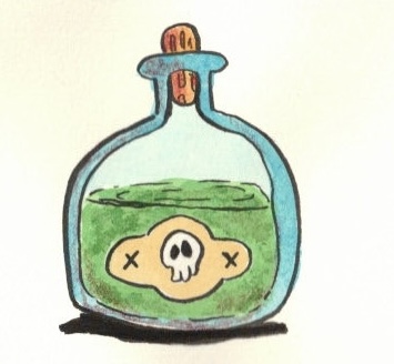 ink and watercolor sketch of a potion bottle